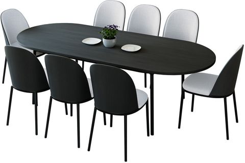 Tule 9-Piece Dining Set In Steel Frame With 83&Quot; Oval Dining Table In Blue And Black By ... within Choosing the Right Oval Table An Expert Look at 83" MDF Tops and Steel Bases